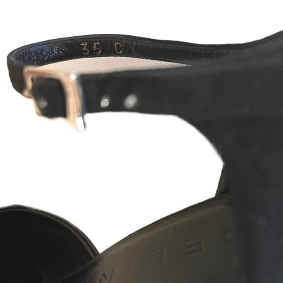 Celine Blk Leather/Suede Mary Jane’s Round Toe Chunky Heels Gold Buckle Size 37 - Picture 13 of 13